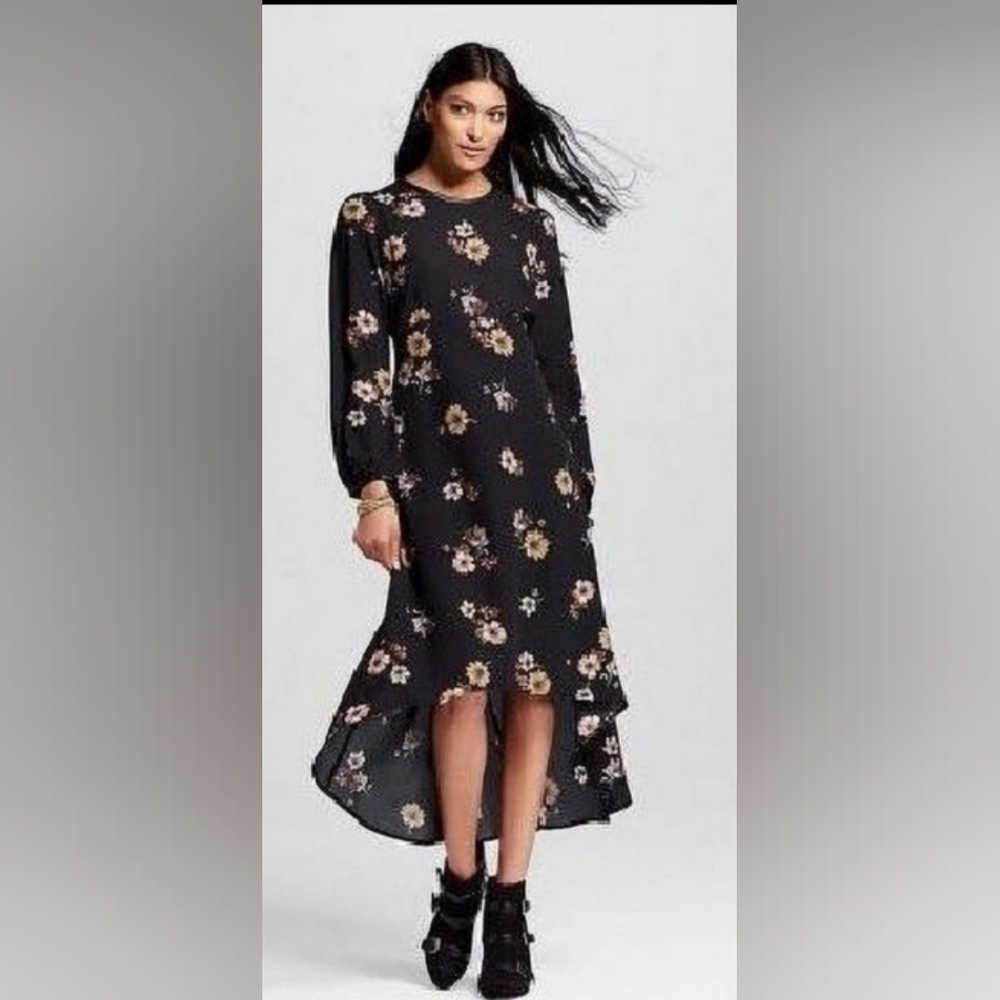 Who What Wear Black Floral High Low Dress
